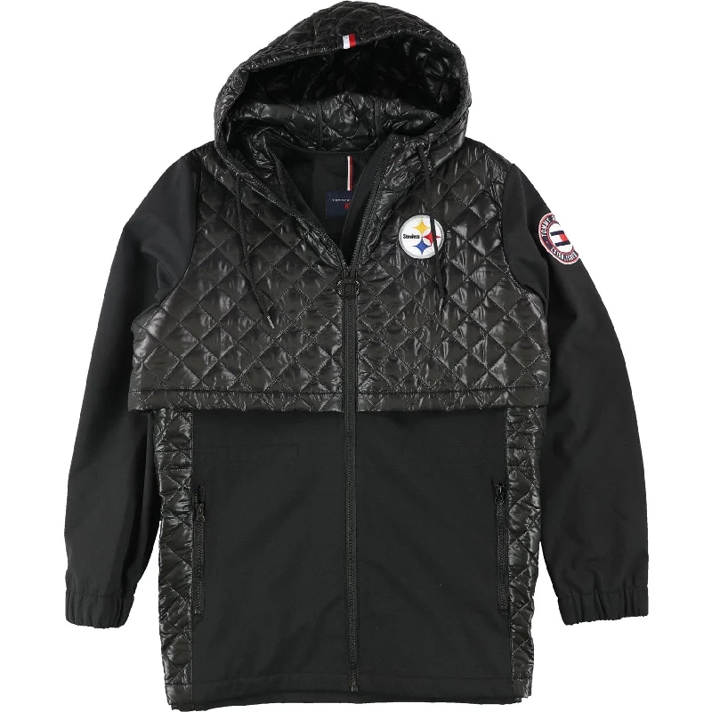 Tommy Hilfiger Womens Pittsburgh Steelers Quilted Jacket, Black, X-Large