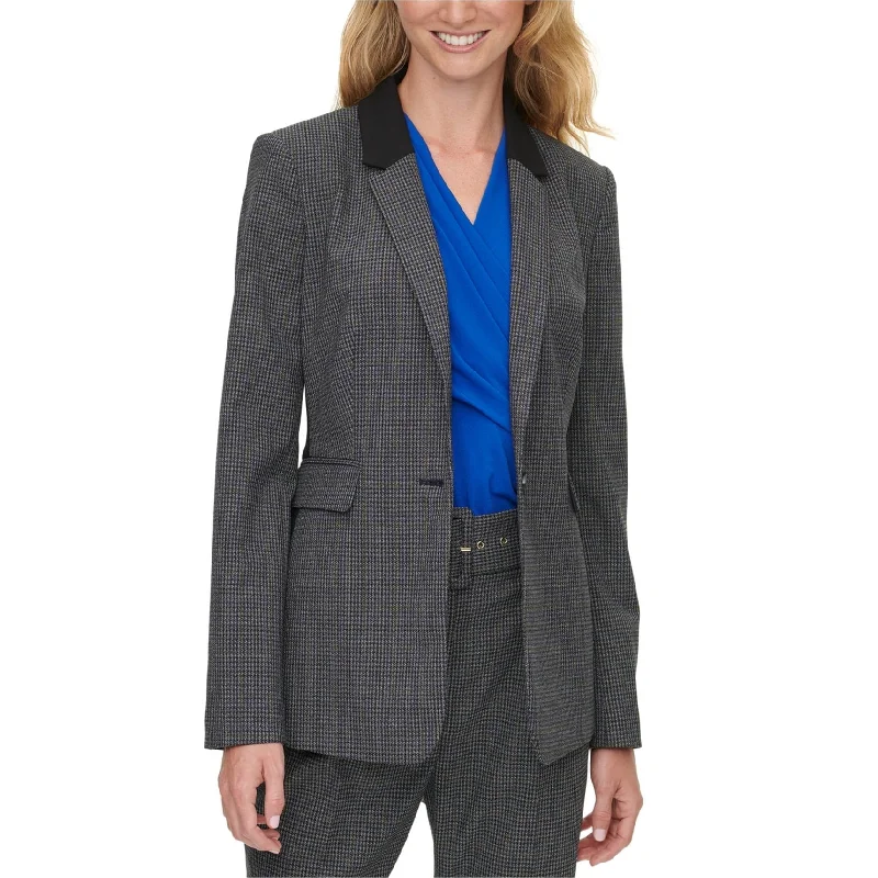 DKNY Womens Check-Print Blazer Jacket, Black, 2