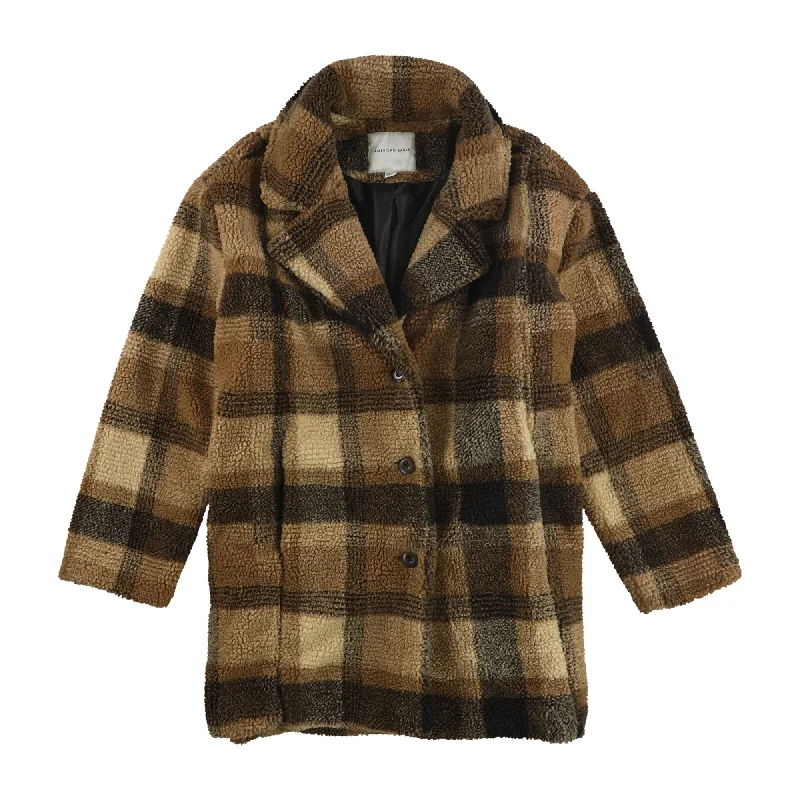 American Eagle Womens Plaid Coat, Brown, X-Large