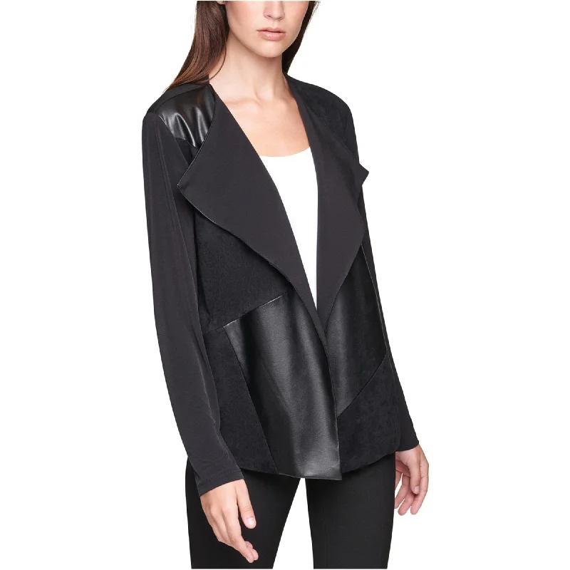 Calvin Klein Womens Flyaway Faux-Leather Jacket, Black, 0X