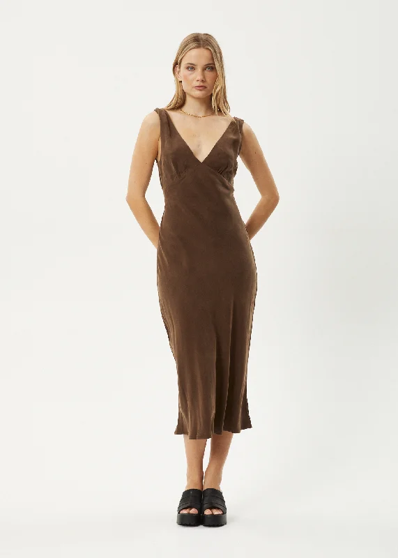 AFENDS Womens Gia - Cupro Maxi Dress - Coffee