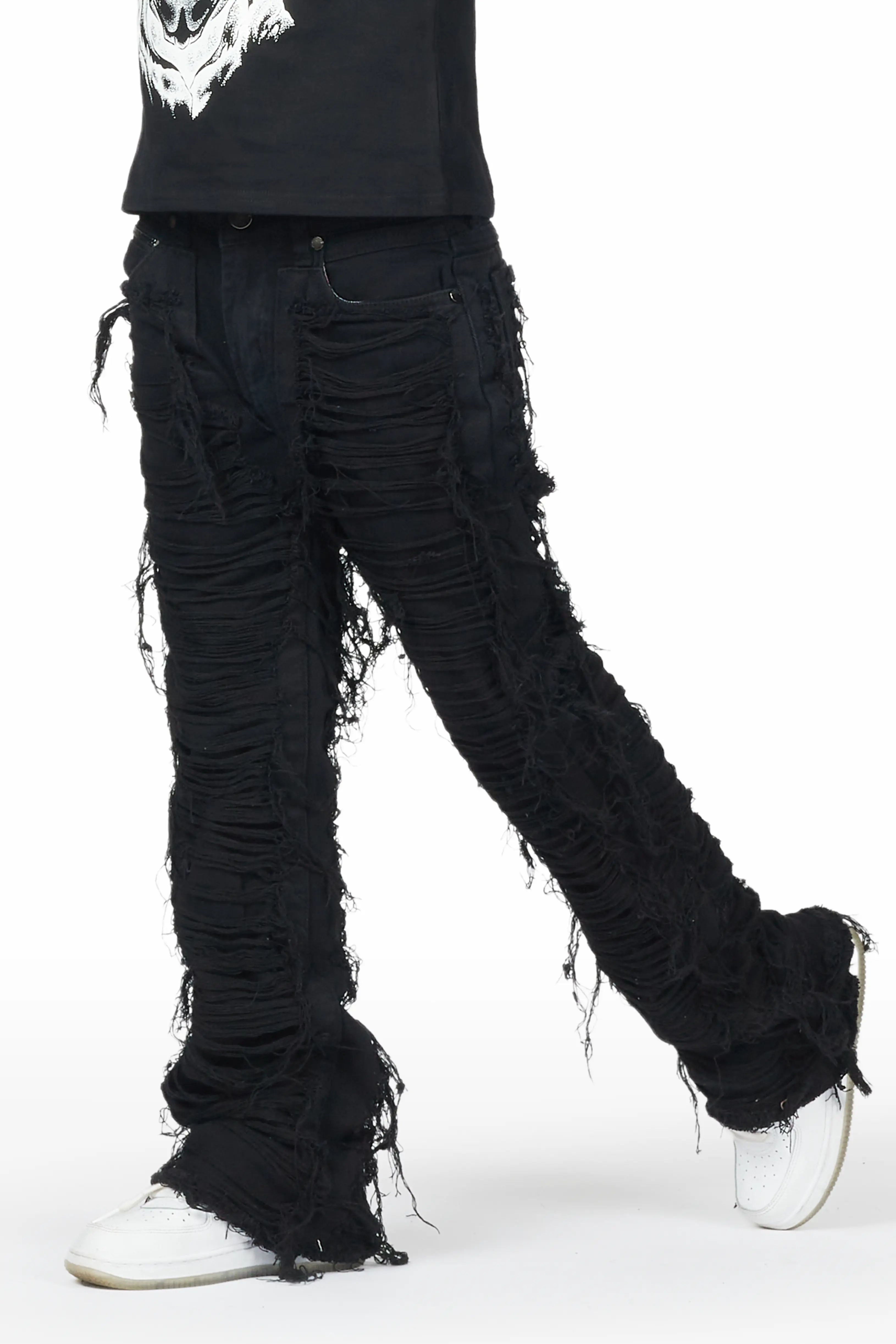 Boys Conrad Jet Black Stacked Flare Jean