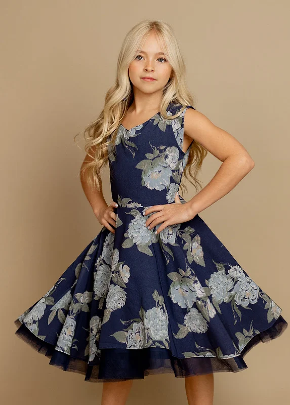 Lezah Petticoat Dress in Large Navy Floral