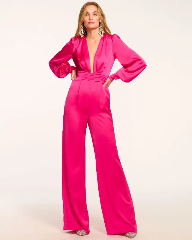 Madelane Plunging Long Sleeve Jumpsuit