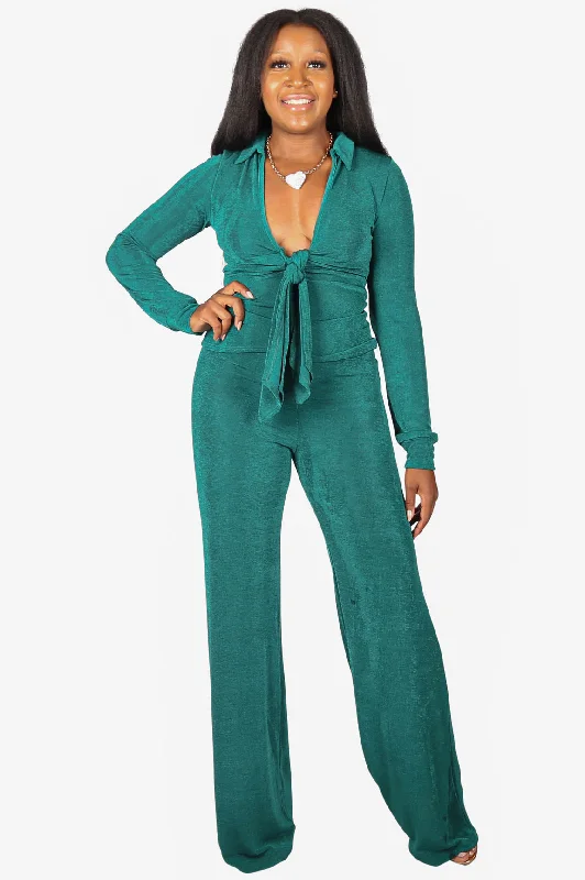 Waiting to Exhale 2 Piece Pants Set, Rust or Emerald