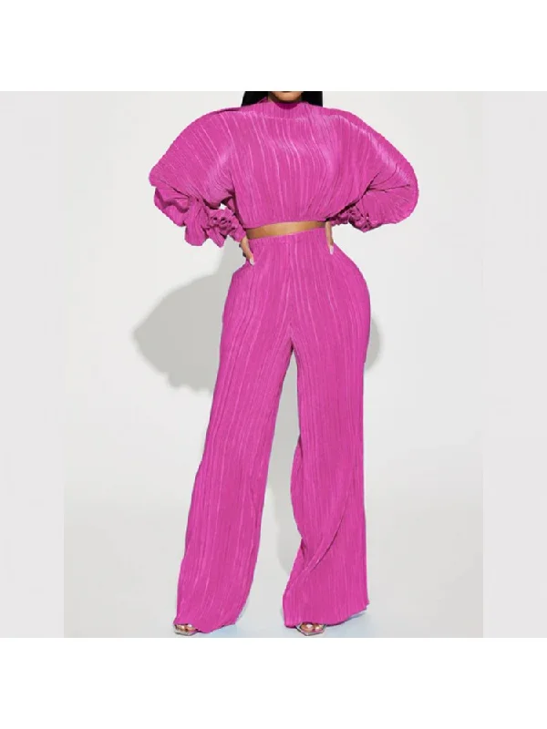 Batwing Sleeve Cropped Wide Leg Pant Sets