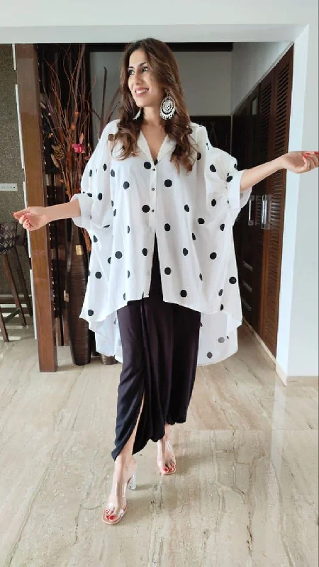 White Polka Dot Shirt With Black Dhoti