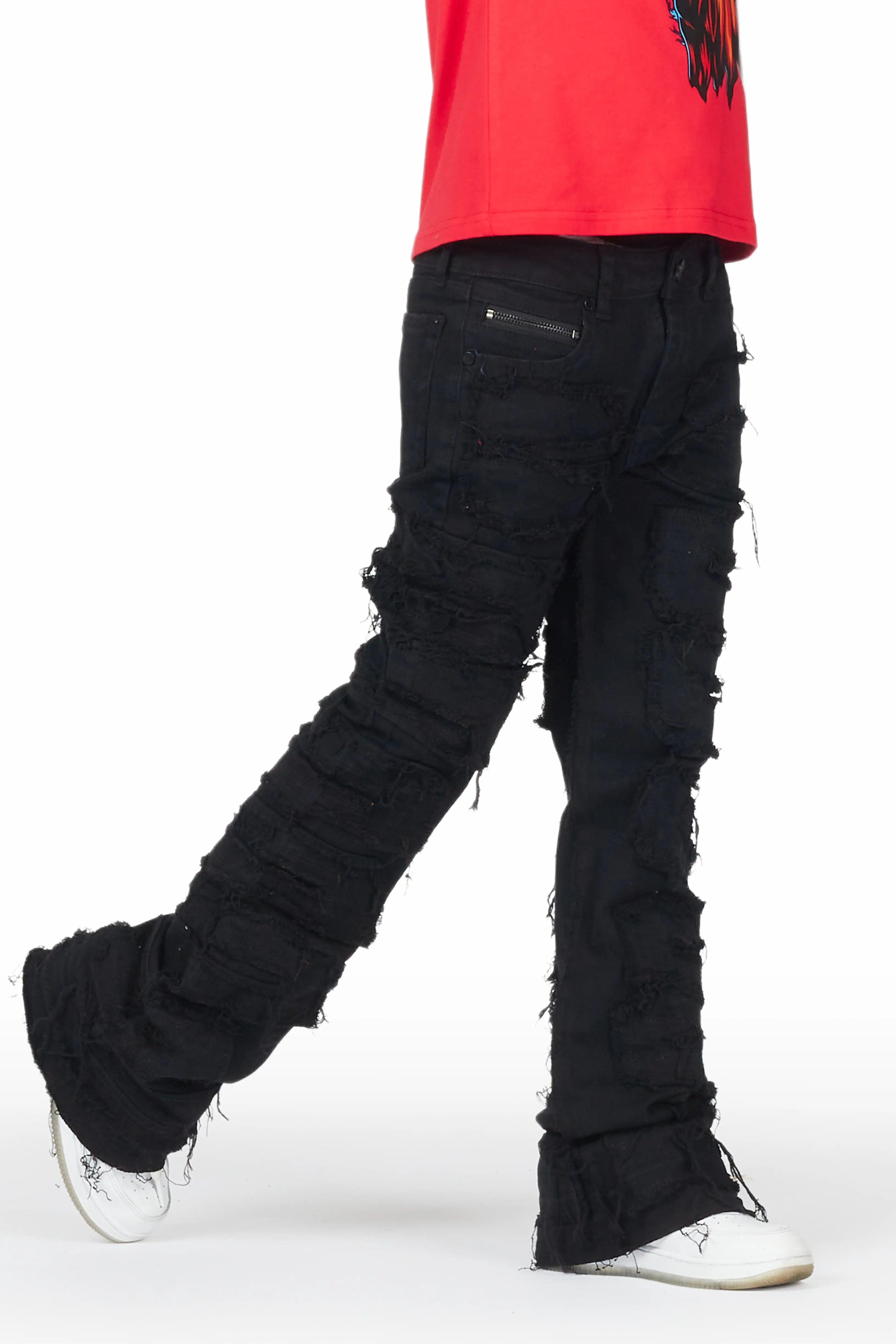 Boys Wayland Black Stacked Flare Jean