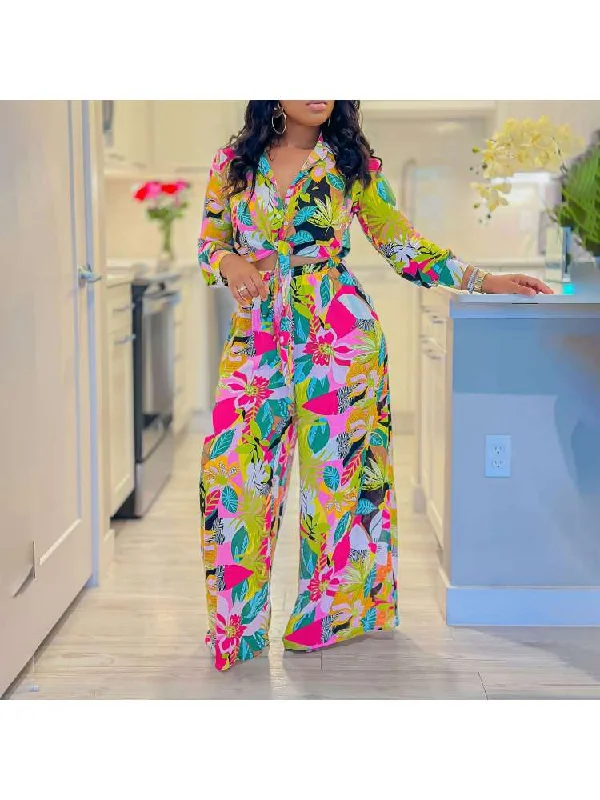 Print Single Breasted Long Sleeve Pant Sets