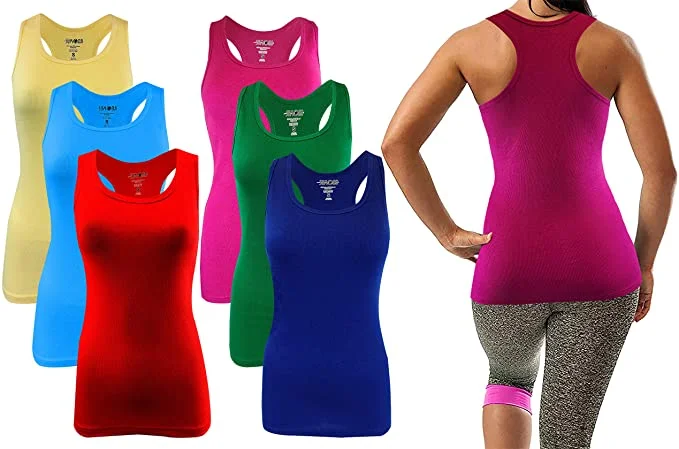 Sumona Ribbed Sleeveless Racerback Colorful Tank Top  6 Pack