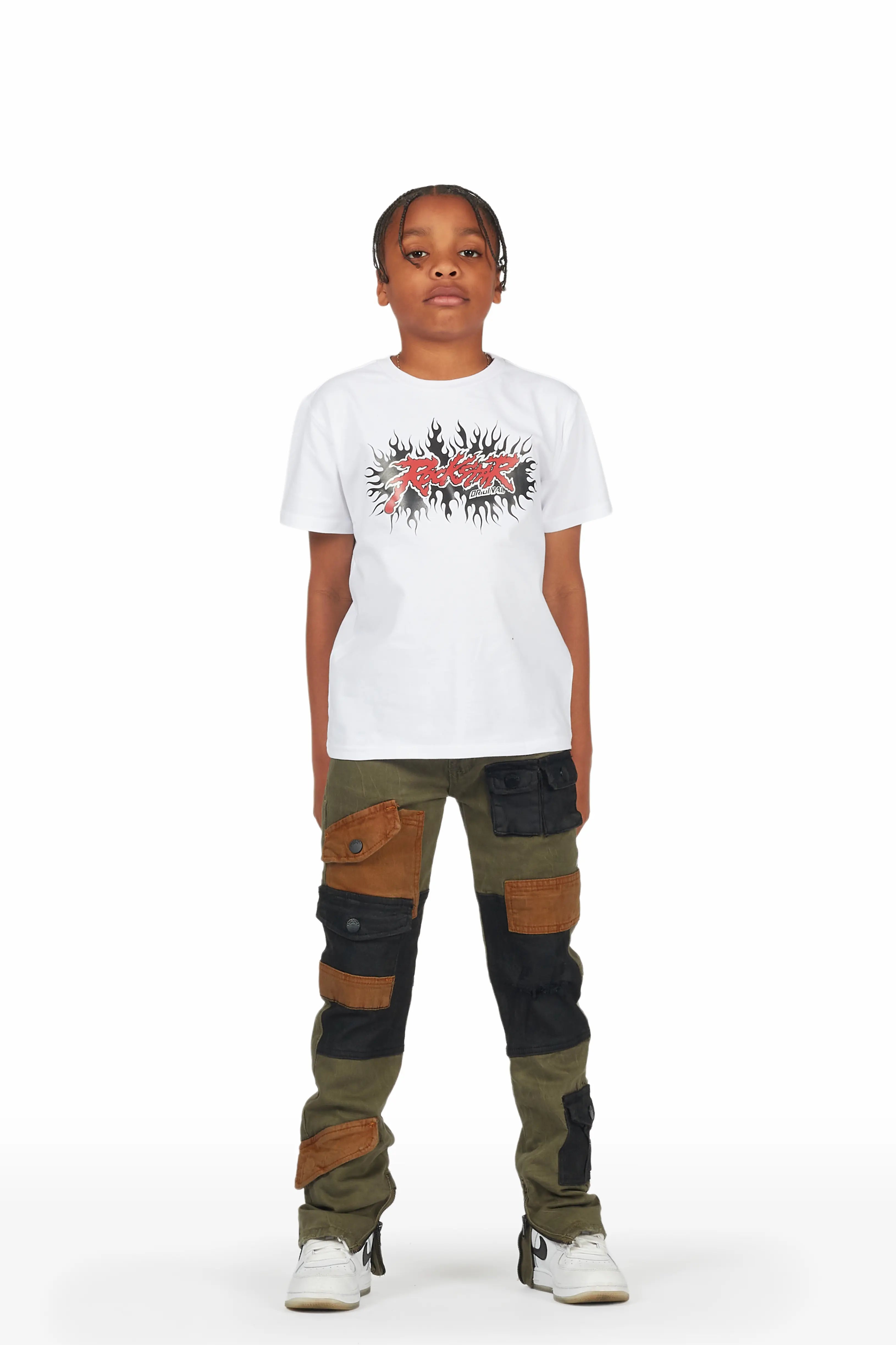 Boys Saidi White T-Shirt/Patch Cargo Jean