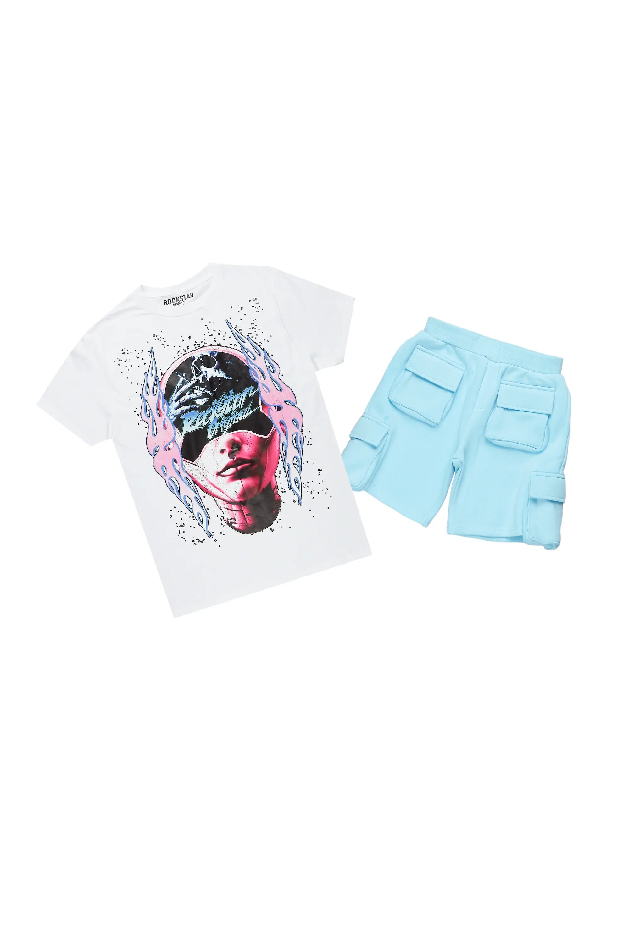 Boys Fume White/Blue T-Shirt Short Set