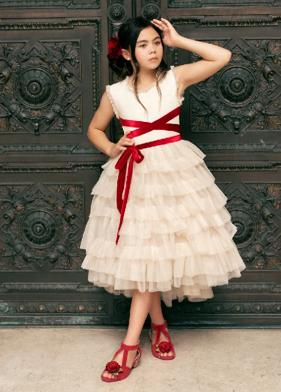 Geneva Petticoat Dress in Cream & Scarlet