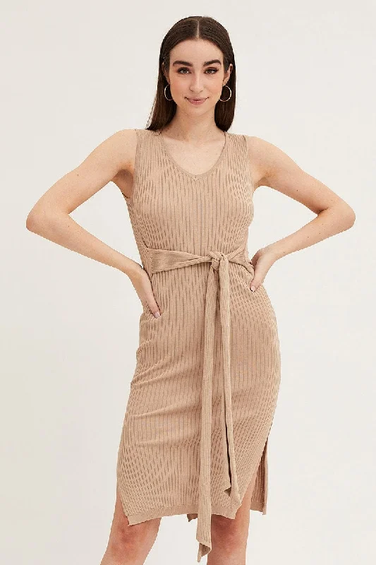 Brown Knit Midi Dress