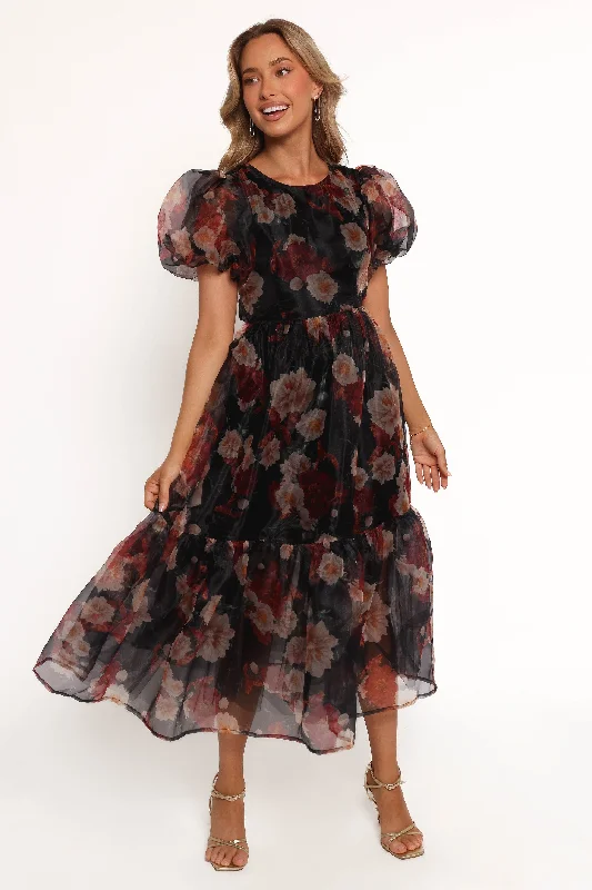 Elspeth Midi Dress - Black Floral