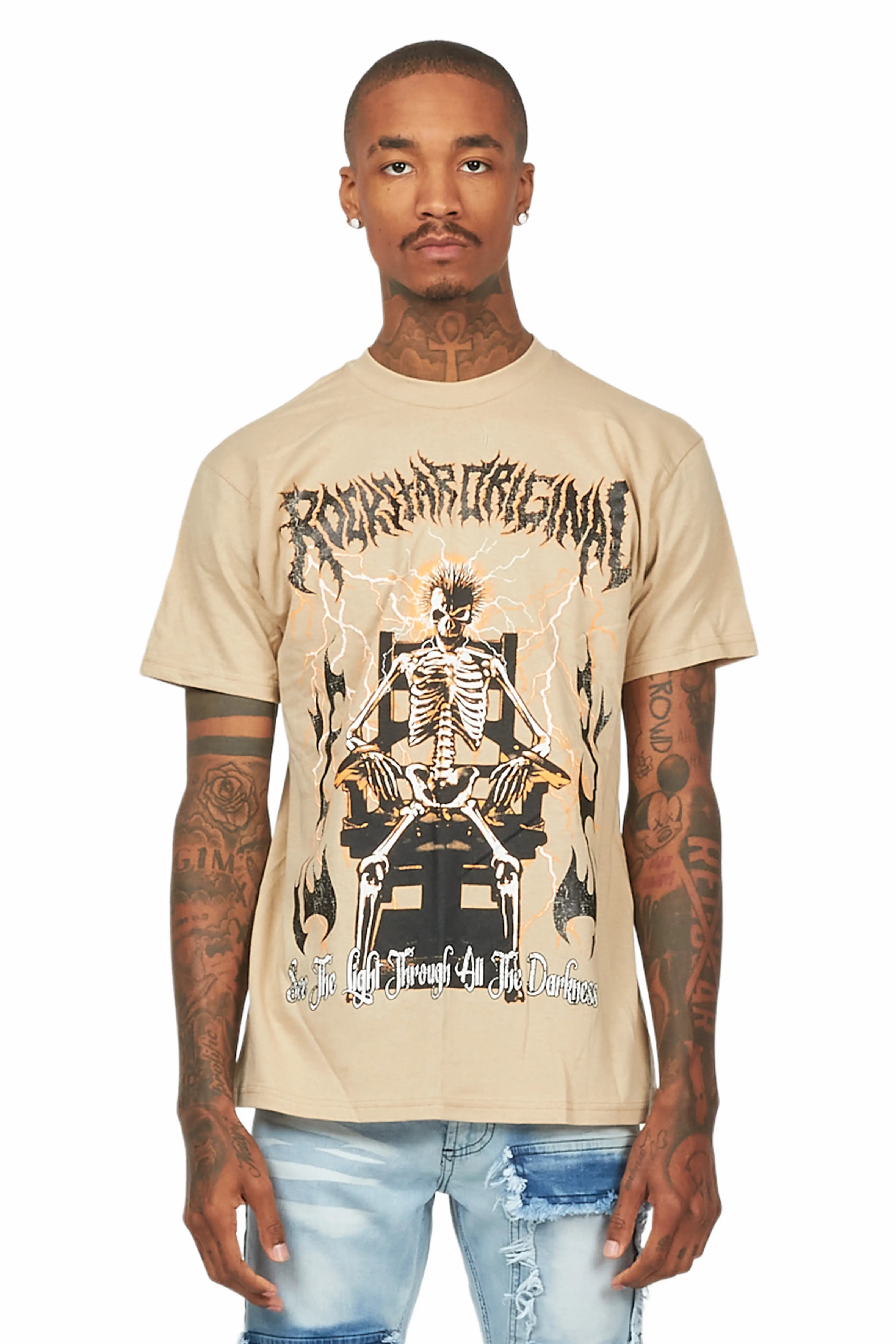 Deathrown Beige Graphic T-Shirt