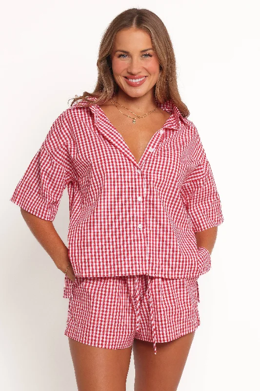 Maeo Short Sleeve Top - Red Check