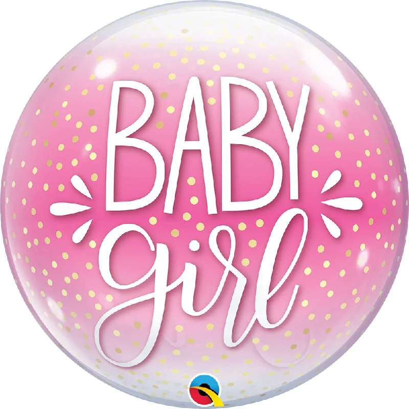 22 inch BUBBLE - BABY GIRL PINK & CONFETTI DOTS