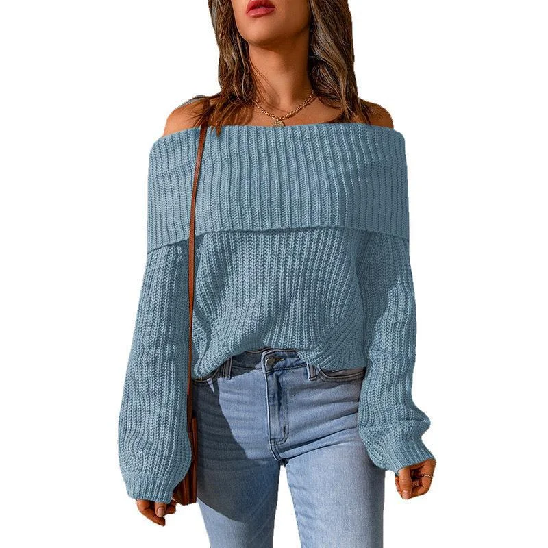 One-Shoulder Loose Pullover Knitted All-Match Sweater Wholesale Women'S Top