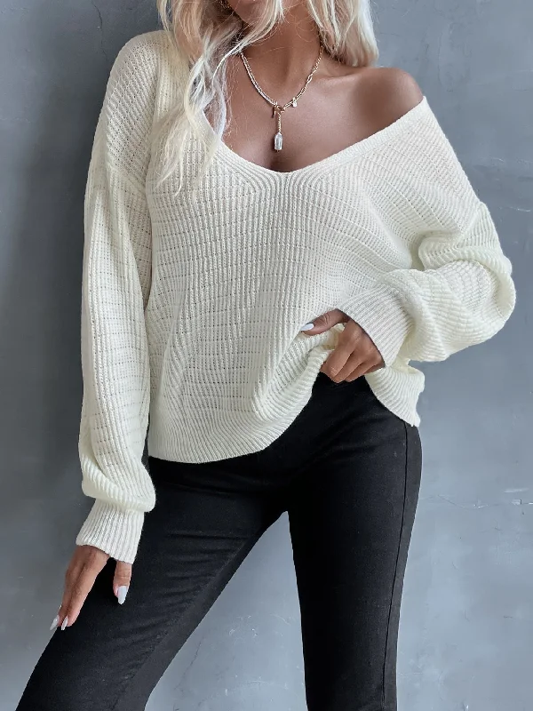 Casual Plain Long Sleeve V Neck Regular Women Sweater