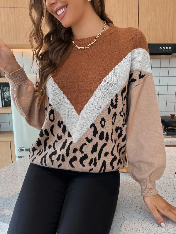 Casual Leopard Long Sleeve Round Neck Regular Women Sweater