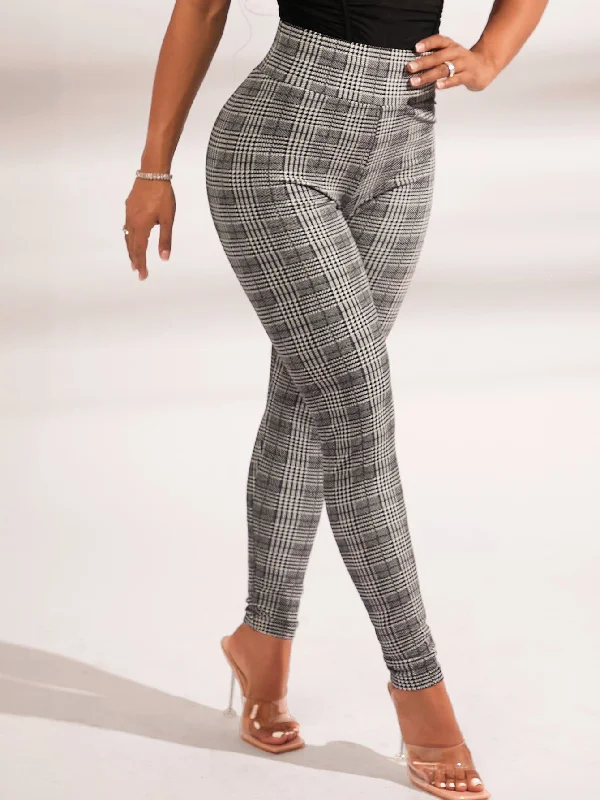 SXY Plaid Print Wideband Waist Leggings