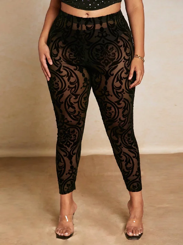 BAE Plus Floral Print Mesh Leggings Without Panty