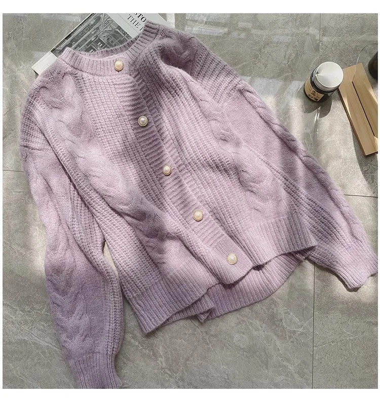 Sweater jacket women's chic soft long-sleeved knitted cardigan top      S4841