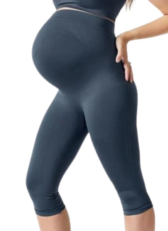 Maternity Belly Support Crop Legging - Storm Blue