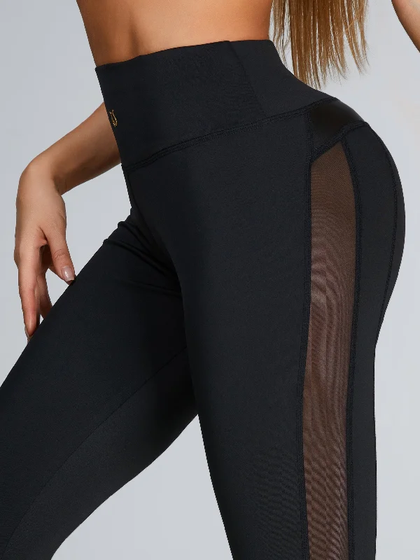 ZASUWA Female Mesh PU Back High-rise Leggings