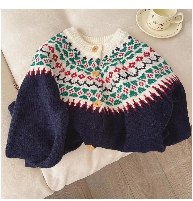 Christmas wear long-sleeved sweater jacket for women jacquard cardigan top     S4817