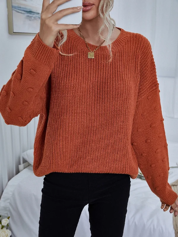 Casual Plain Pom Pom Long Sleeve Round Neck Regular Women Sweater