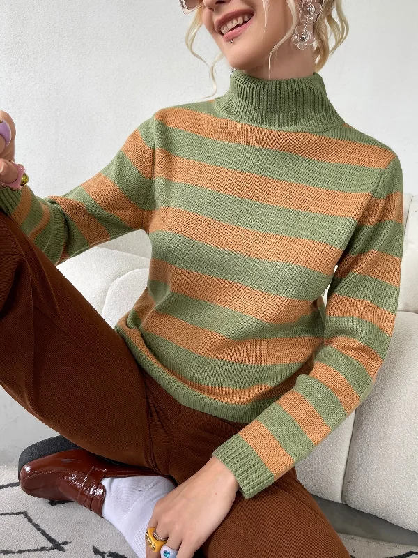 Casual Colorblock Long Sleeve High Neck Regular Women Sweater