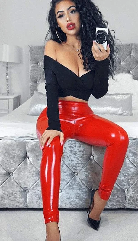 PU Vinyl Trouser Legging In Red