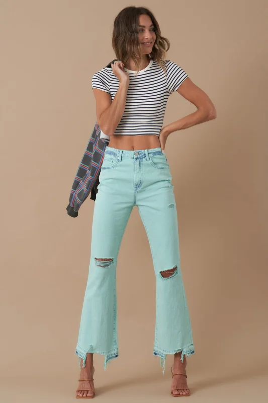 High Rise Crop Flare Distressed Jeans