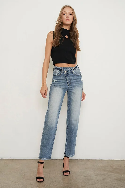 High Rise Crossover Girlfriend Jeans