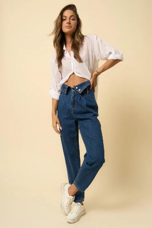 Insane High Rise Flap Waisted Relaxed Jeans