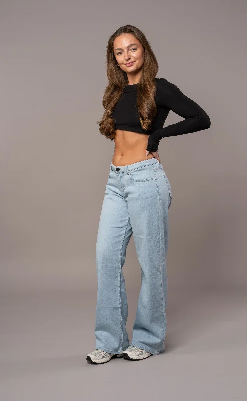 Womens Baggy Low Waisted Fitjeans - Vintage Blue